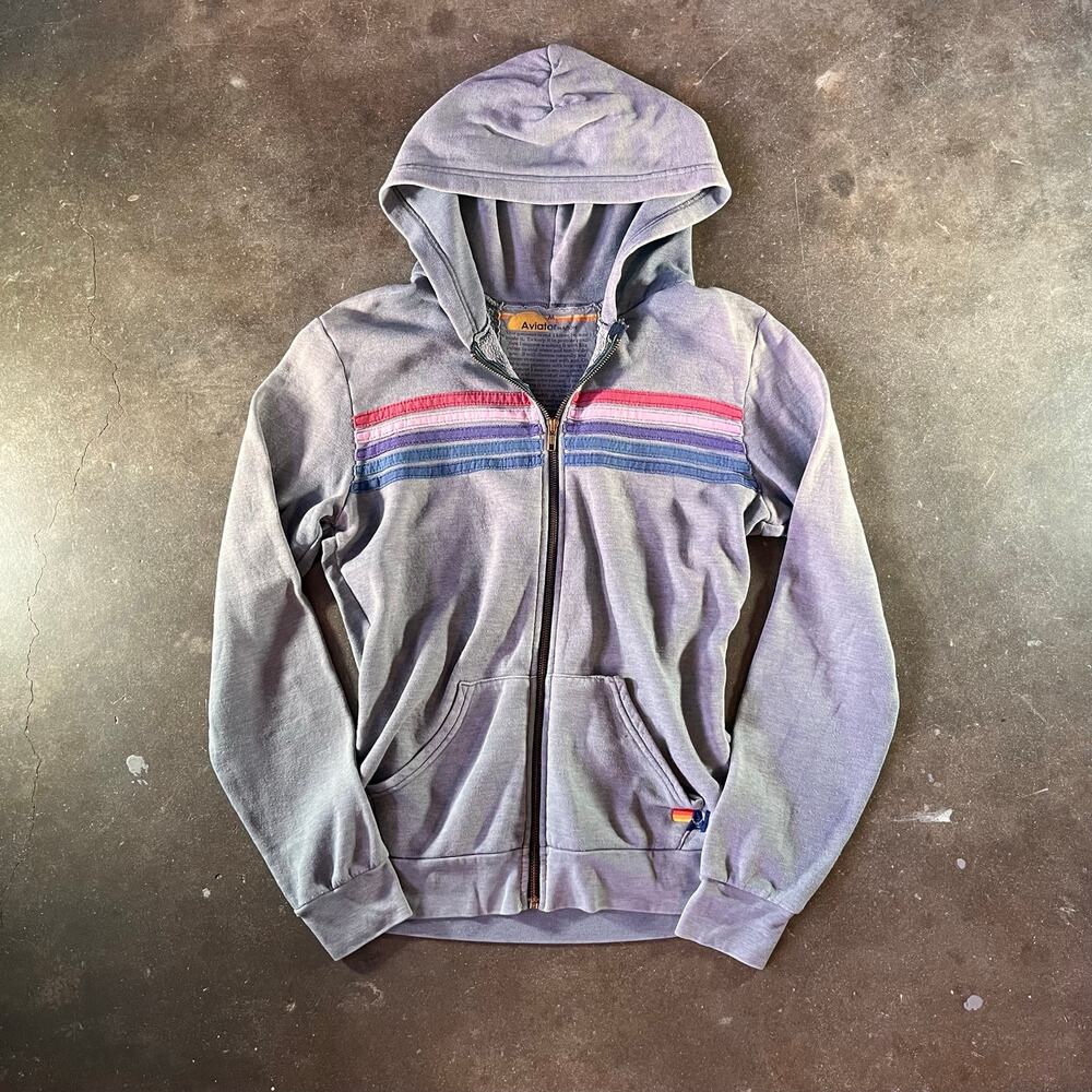 y2k Rare 5 stripe aviator nation full-zip heather gray hoodie womens medium